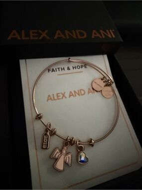 Alex and Ani Rose Gold Faith & Hope Charm Bangle with Angel and Heart